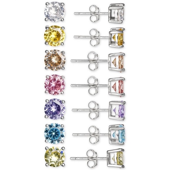 NWT 7-Pc. Set Cubic Zirconia Color Stud Earrings in Sterling Silver - Picture 3 of 6